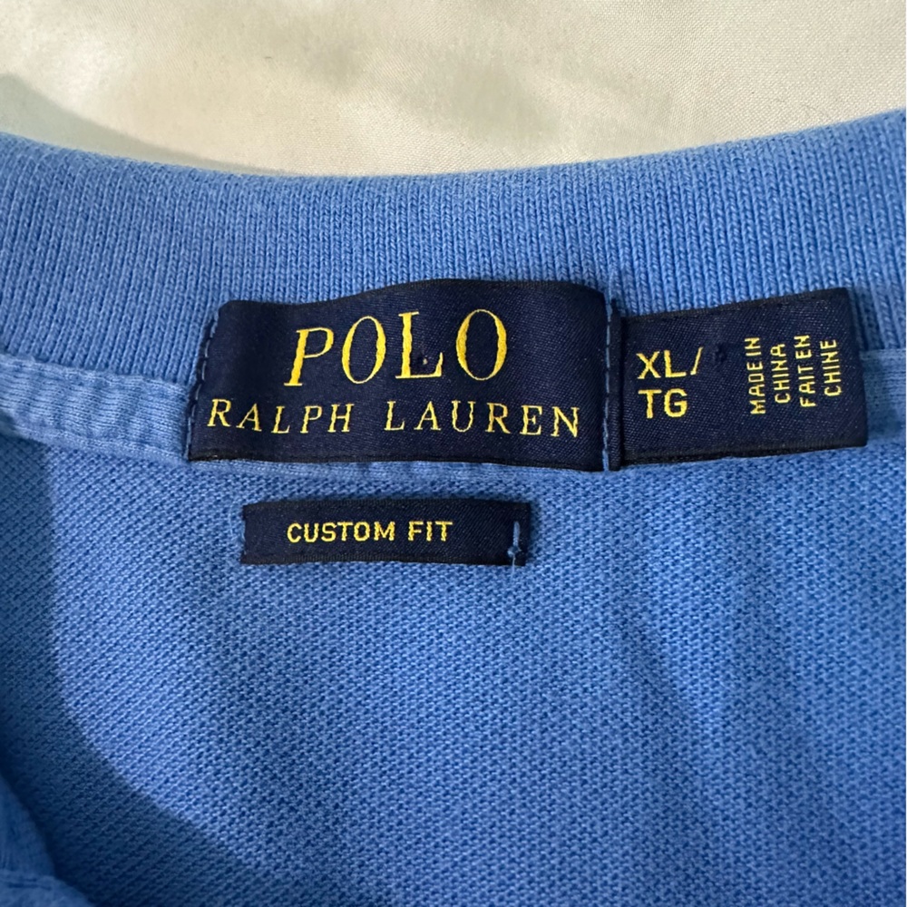 Polo Ralph Lauren Mens Custom Fit Polo Shirt sz XL Blue Yellow Pony Preppy EUC - Picture 5 of 8